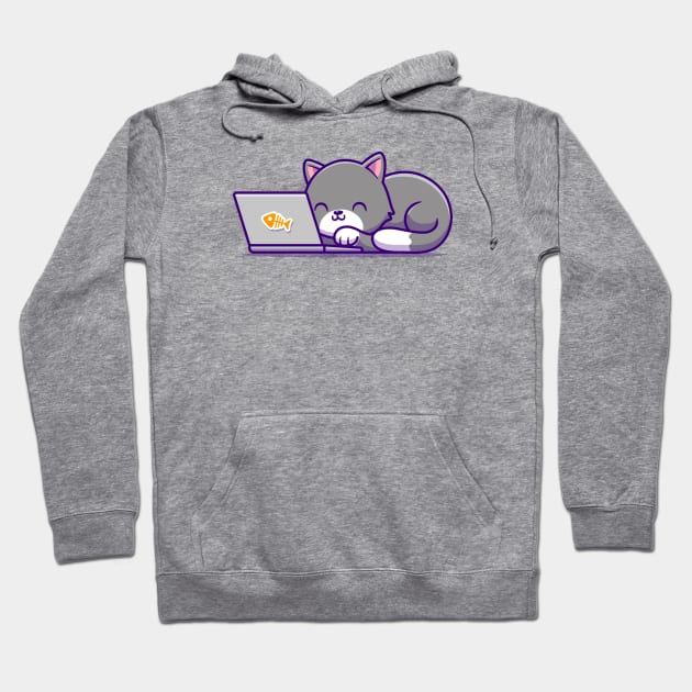 Cute Cat And Laptop Hoodie by Catalyst Labs